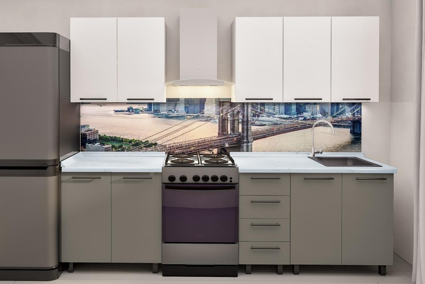 Set mobila bucatarie PS Elena (Trendy Panel) 2 m White(Alb)/New Grey(Gri-Maroniu)