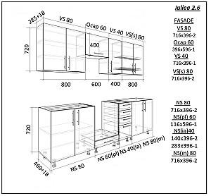 Set mobila bucatarie PS Iulia (Trendy Panel) 2.6 m White(Alb)/Storm Grey(Gri)