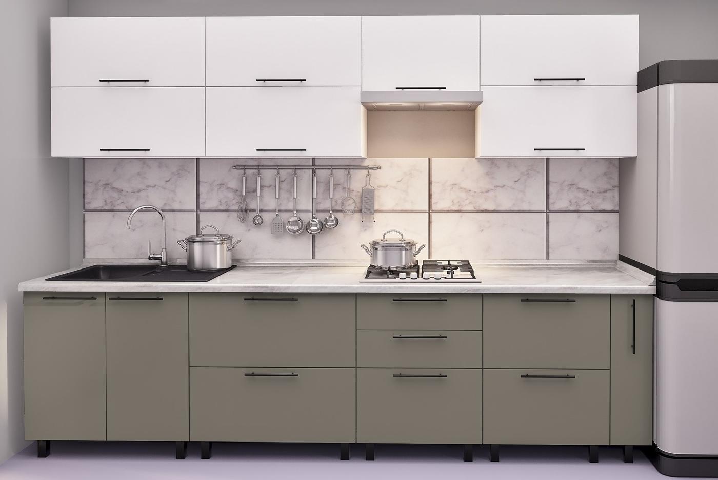 Set mobila bucatarie PS Kvadro (Trendy Panel) 3 m White(Alb)/New Grey(Gri-Maroniu)