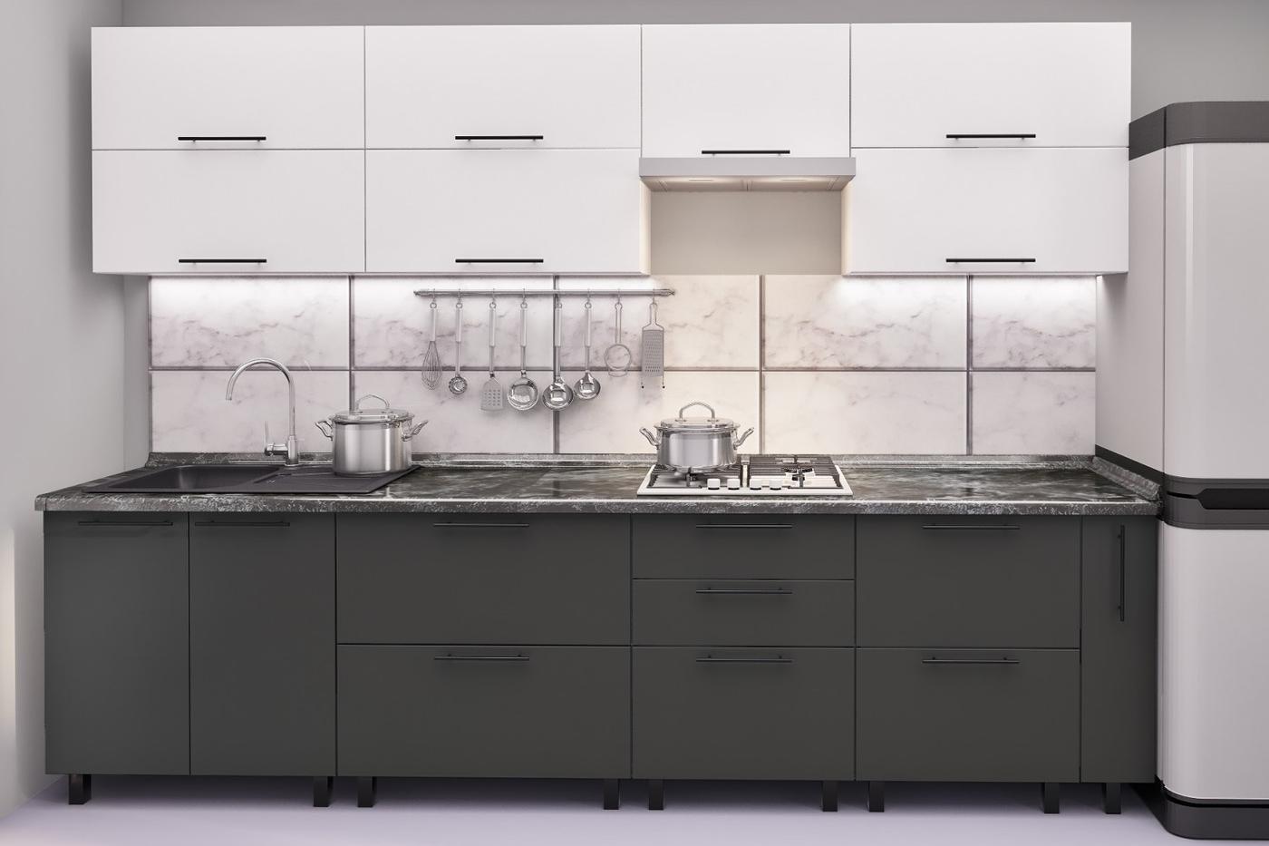 Set mobila bucatarie PS Kvadro (Trendy Panel) 3 m White(Alb)/Storm Grey(Gri)