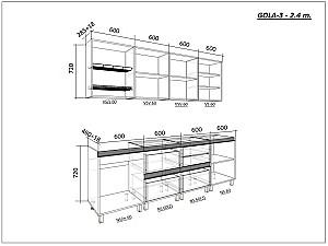 Set mobila bucatarie PS Gola-3 (Trendy Panel) 2.4 m White(Alb)/Relax Green(Verde)