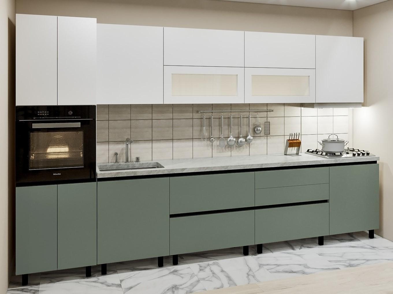 Set mobila bucatarie PS Gola-5 (Trendy Panel) 3.4 m White(Alb)/Relax Green(Verde)