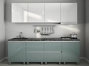 Set mobila bucatarie PS Gola-2 2.4 m (MDF lucioasa) Alb / Verde-Gri