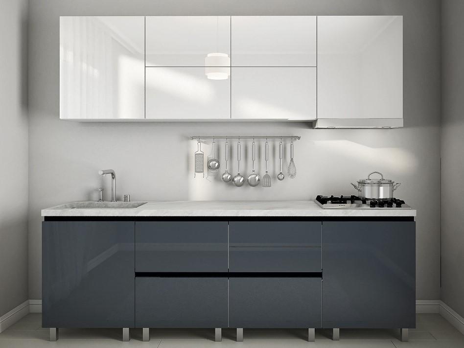 Set mobila bucatarie PS Gola-3 2.4 m (MDF lucioasa) Alb / Antracit