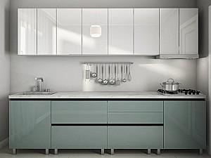 Set mobila bucatarie PS Gola-4 2.8 m (MDF lucioasa) Alb / Verde-Gri