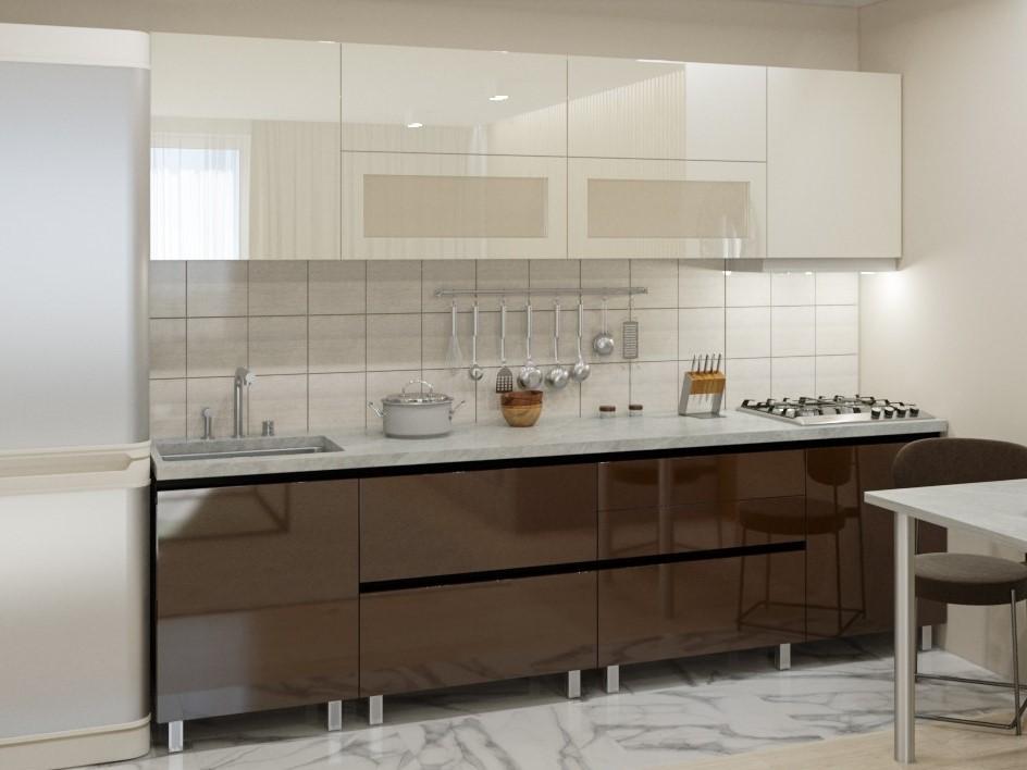 Set mobila bucatarie PS Gola-5 2.8 m (MDF lucioasa) Bianco / Maro