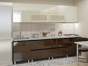 Set mobila bucatarie PS Gola-5 2.8 m (MDF lucioasa) Bianco / Maro