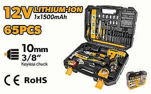 Set de scule Tolsen 12V 1x1.5Ah + 65 scule (85365)