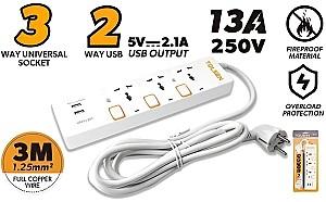 Prelungitor Tolsen 3P+USB 250V 3m (38310)