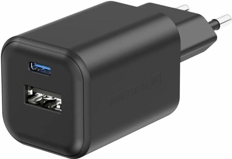 Incarcator telefon SWISSTEN GaN 1xUSB-C 45W PD + 1xUSB-A 18W QC Black