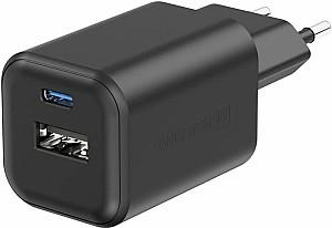 Incarcator telefon SWISSTEN GaN 1xUSB-C 45W PD + 1xUSB-A 18W QC Black