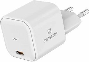 Incarcator telefon SWISSTEN GaN 1xUSB-C 45W PD White