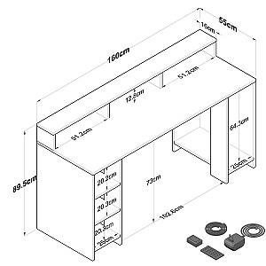 Masa de birou Trendy HA122 3000 Nuc (Maro)/Antracit (Gri)
