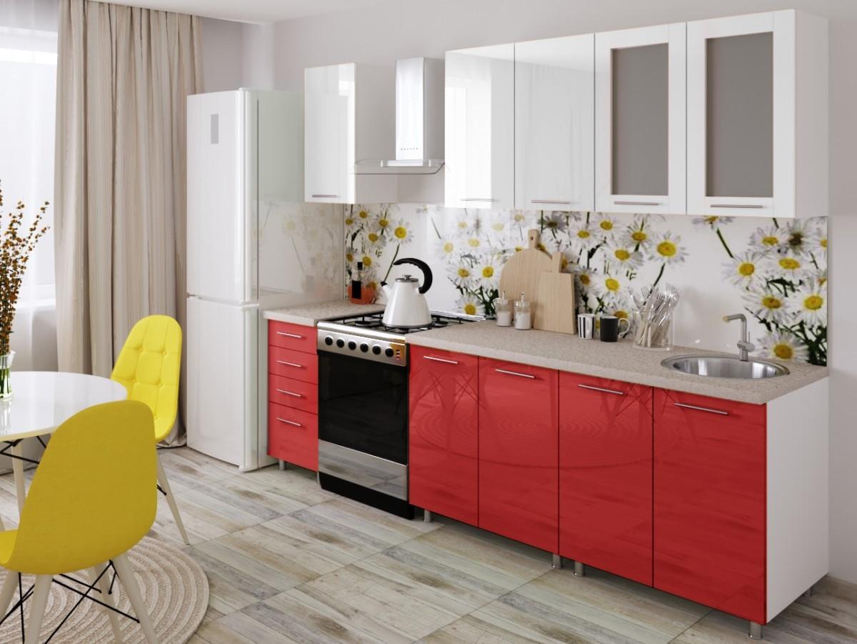 Set mobila bucatarie PS Lena 2 m (MDF lucioasa) Alb / Rosu
