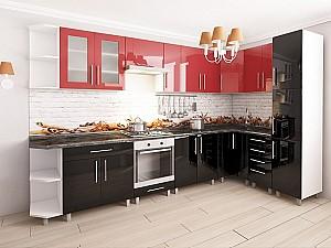 Set mobila bucatarie PS Corner 3.4x1.7 m (MDF lucioasa) Rosu / Negru