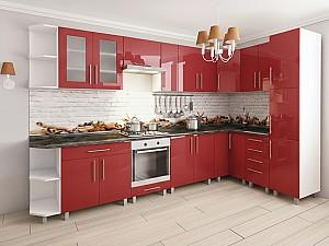 Set mobila bucatarie PS Corner 3.4x1.7 m (MDF lucioasa) Rosu