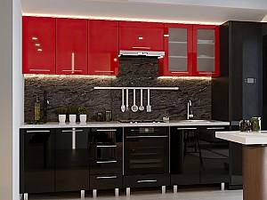 Set mobila bucatarie PS Iulia 2.6 m (MDF lucioasa) Rosu / Negru