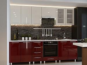 Set mobila bucatarie PS Iulia 2.6 m (MDF lucioasa) Bianco / Bordo