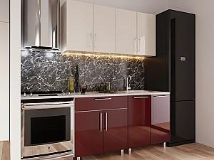 Set mobila bucatarie PS Mini 1.6 m (MDF lucioasa) Bianco / Bordo
