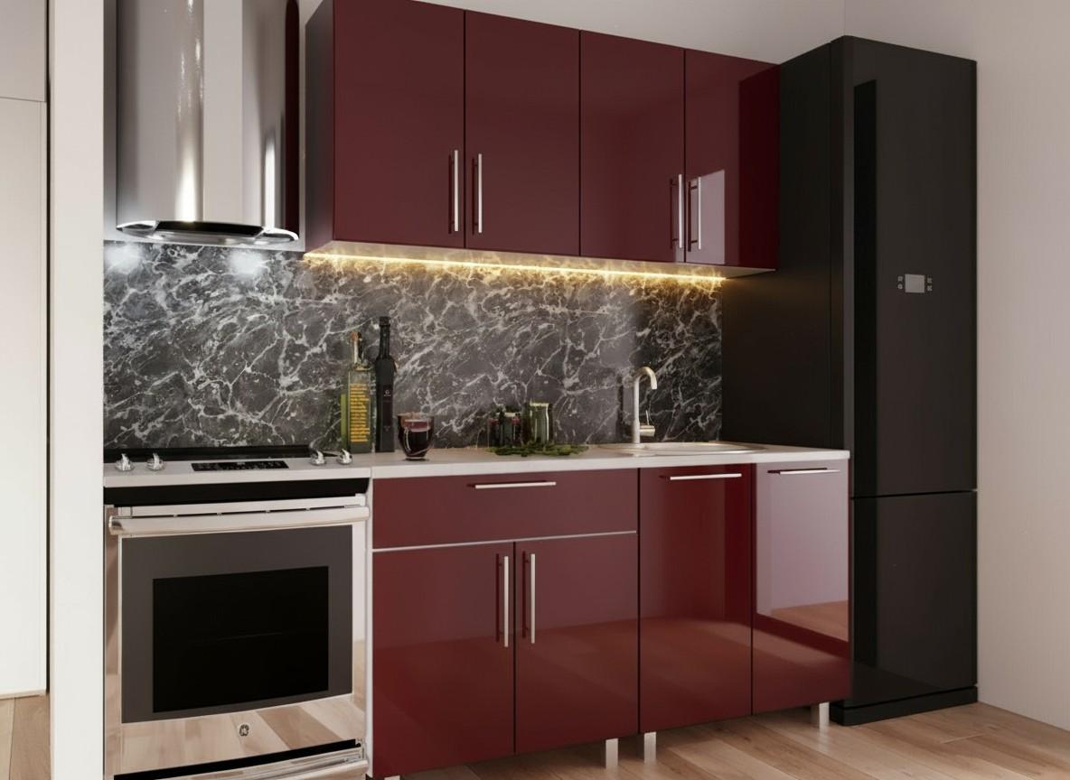 Set mobila bucatarie PS Mini 1.6 m (MDF lucioasa) Bordo