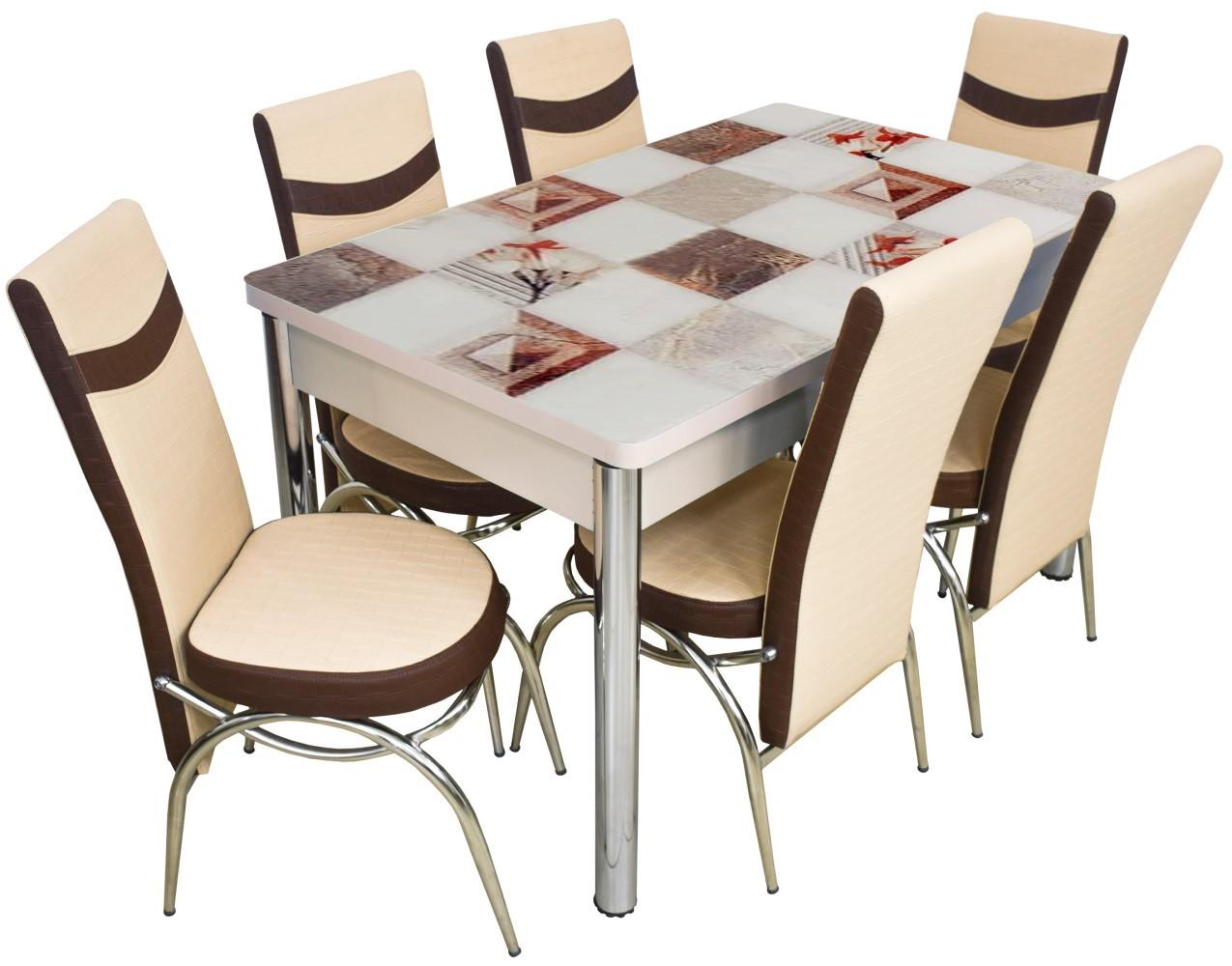 Set de masa si scaune VLM Kelebek II 0391 (6 scaune Merchan Cappuccino/Brown)