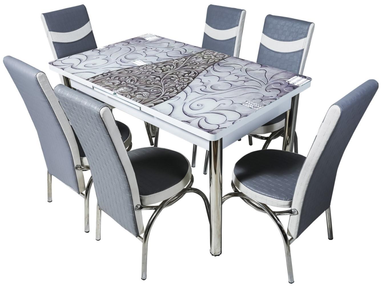 Set de masa si scaune VLM Kelebek II 0349 (6 scaune Merchan Grey/White)