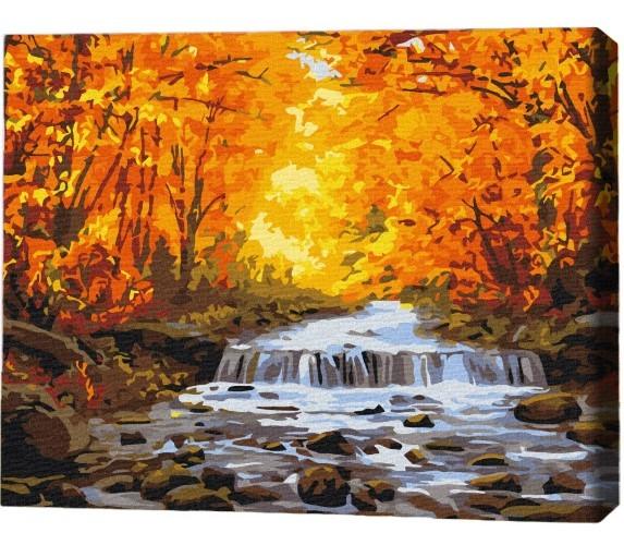 Tablou pe numere BrushMe Cascadă în aurirea de toamnă 40×50 cm (în cutie)