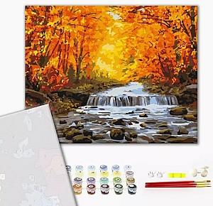 Tablou pe numere BrushMe Cascadă în aurirea de toamnă 40×50 cm (în cutie)