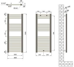 Uscător de prosoape Radiva Flat Haiti 400x1000 Black