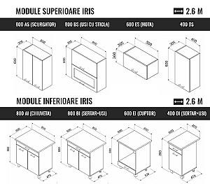Set mobila bucatarie Ambianta Iris 2.6 m (gri, bardolino)