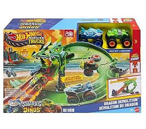  Hot Wheels Demolarea Dragonului cu 2 mașini Monster Trucks 1:64