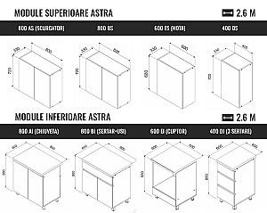 Set mobila bucatarie Ambianta Astra 2.6 m Artisan / Crem
