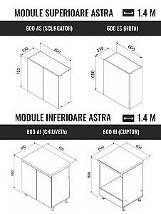 Set mobila bucatarie Ambianta Astra 1.4 m Artisan / Crem