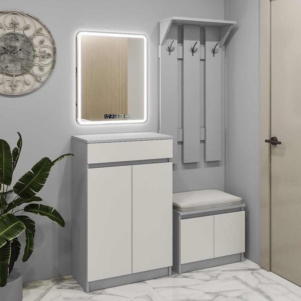 Antreu PS AY-59 + OBY-70 + Oglinda 70 LED Gri / Gri Deschis