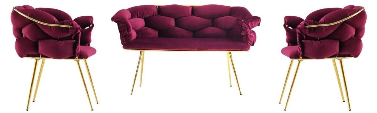 Set canapea si fotolii Trendy Balon 2105 Pruna (Violet)/Auriu