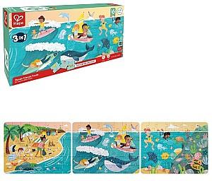 3D Puzzle Hape 3 în 1 „Prietenii Oceanului” (E1645)