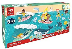 3D Puzzle Hape 3 în 1 „Prietenii Oceanului” (E1645)