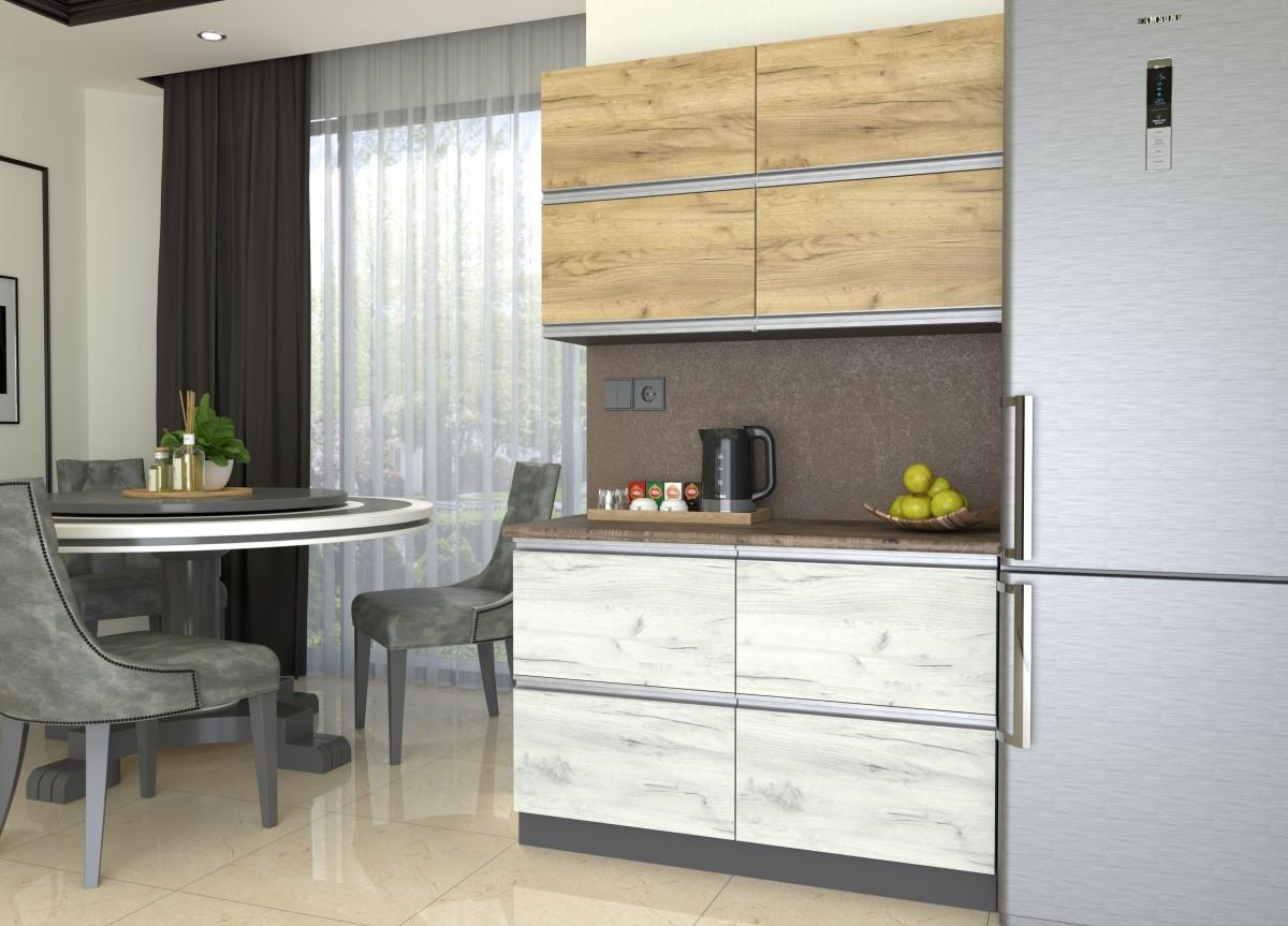 Set mobila bucatarie Yasen Madera 1.2 m (sertare) Stejar Kraft Auriu / Stejar Kraft Alb