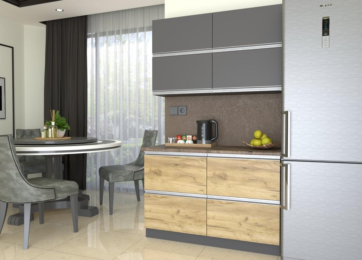Set mobila bucatarie Yasen Madera 1.2 m (sertare) Gafit Gri / Stejar Kraft Auriu