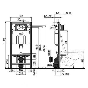 Instalatie wc incastrat cu cadru Alcaplast SADROMODUL AM101/1120 + M70