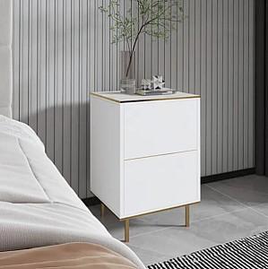 Noptiera Trendy Imaj Marmura alba/Auriu