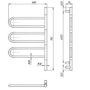 Uscător de prosoape Elna Weathervane-3, 755×460×75 mm, inox, crom