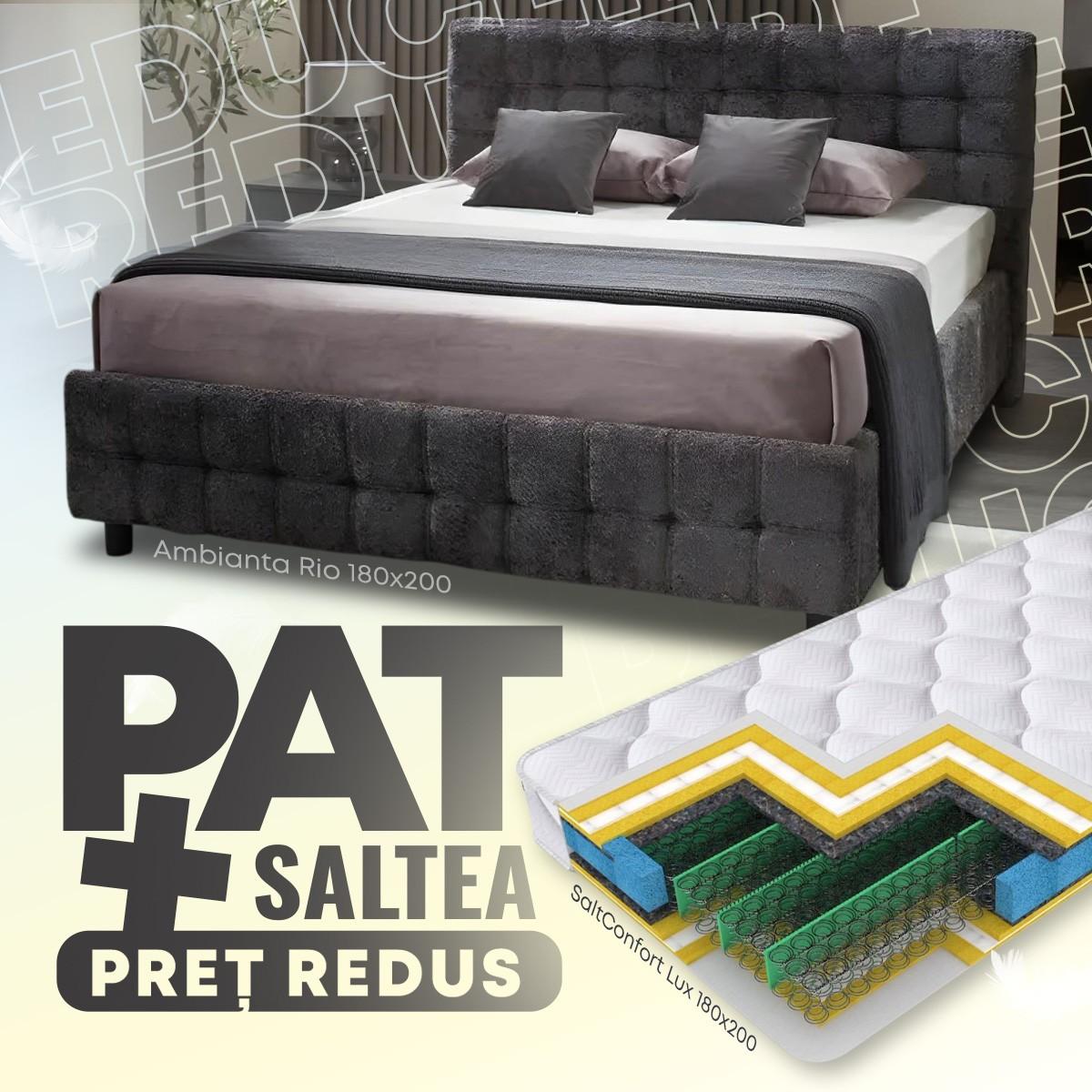 Pat Ambianta Rio 1.8 m Gri Închis + Saltea Salt Confort Lux 180x200
