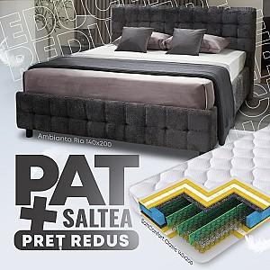 Pat Ambianta Rio 1.4 m Gri Închis + Saltea Salt Confort Clasic 140x200