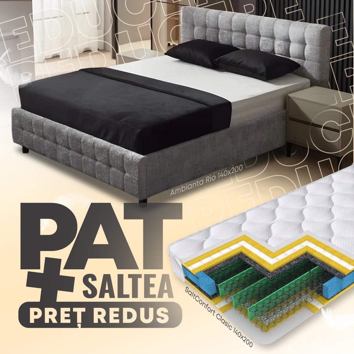 Pat Ambianta Rio 1.4 m Gri Deschis + Saltea Salt Confort Clasic 140x200