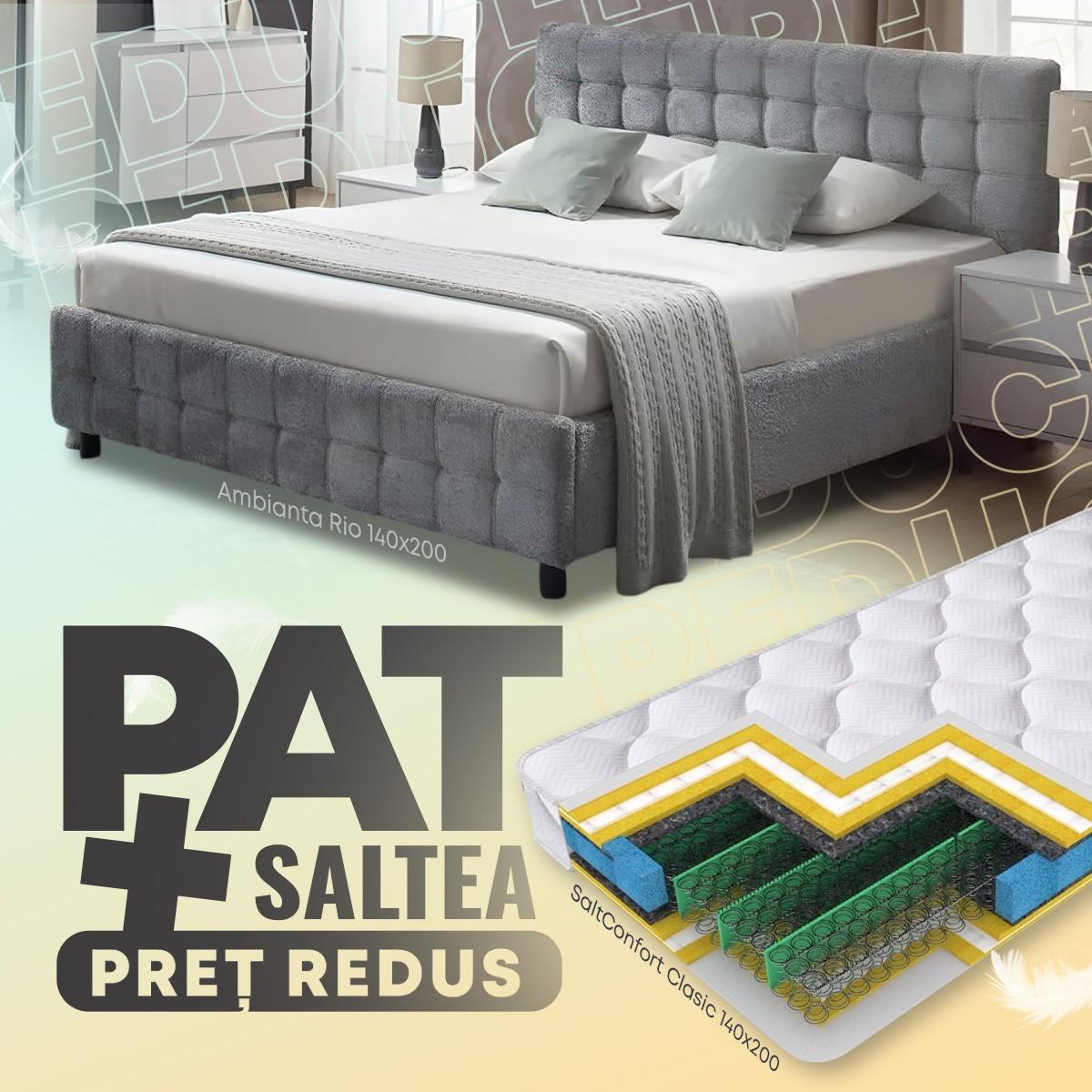 Pat Ambianta Rio 1.4 m Verde Deschis + Saltea Salt Confort Clasic 140x200