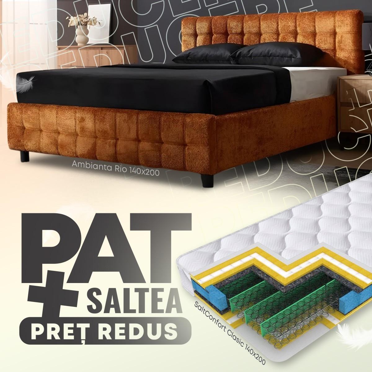 Pat Ambianta Rio 1.4 m Cărămiziu + Saltea Salt Confort Clasic 140x200