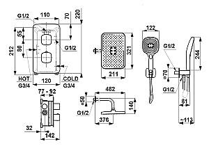 Set de duș Armatura Malaga 38 °C Gun Metal
