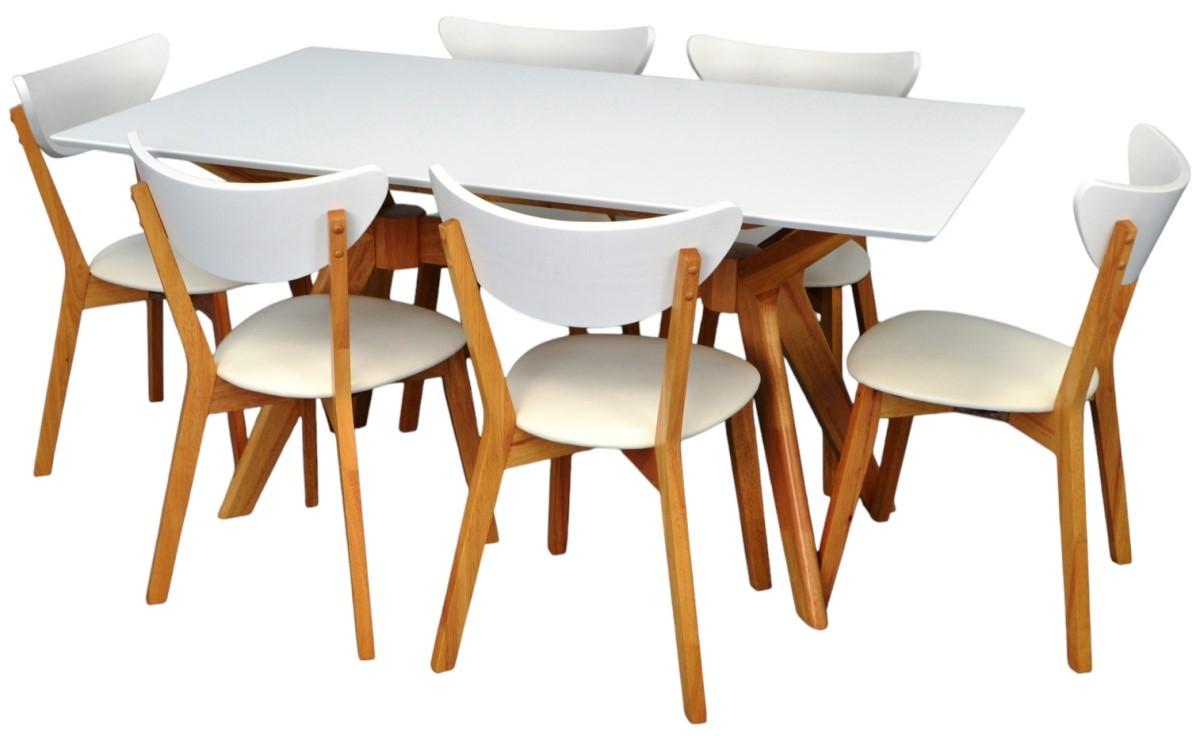 Set de masa si scaune Evelin Raffles Rectangular White / Bella Beech + 6 scaune Cameroon White / Bella Beech