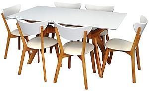 Set de masa si scaune Evelin Raffles Rectangular White / Bella Beech + 6 scaune Cameroon White / Bella Beech